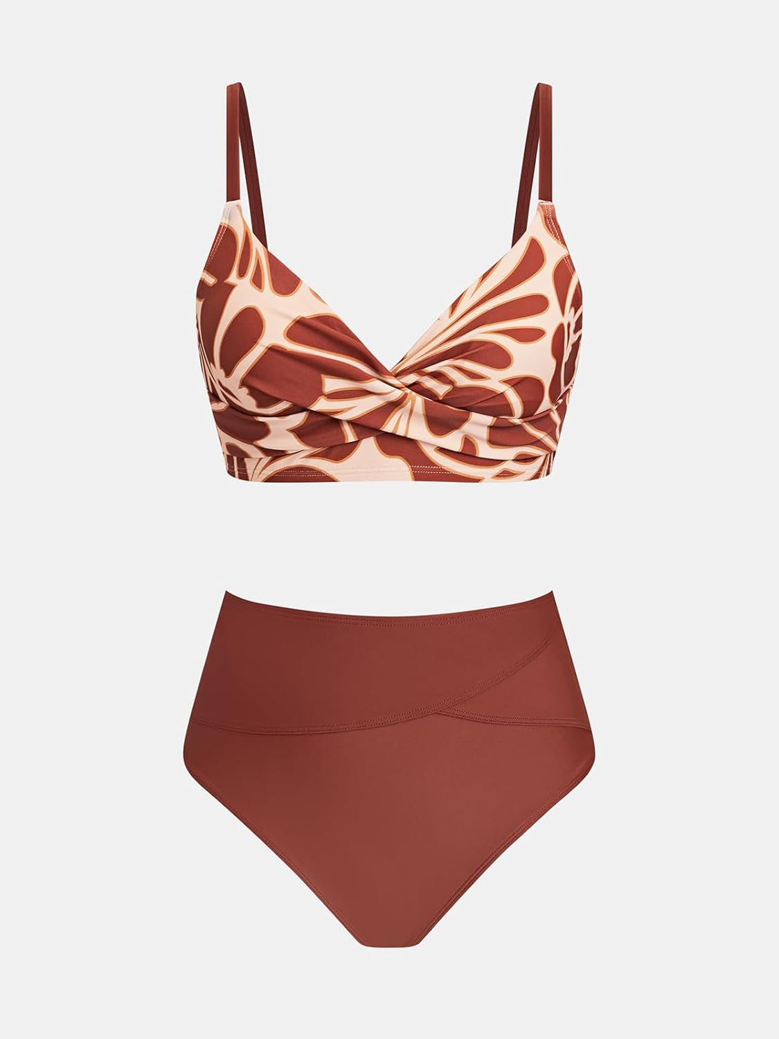 CUPSHE Women's Bikini Sets Two Piece Swimsuit High Waisted V Neck Twist Front Adjustable Spaghetti Straps Bathing Suit