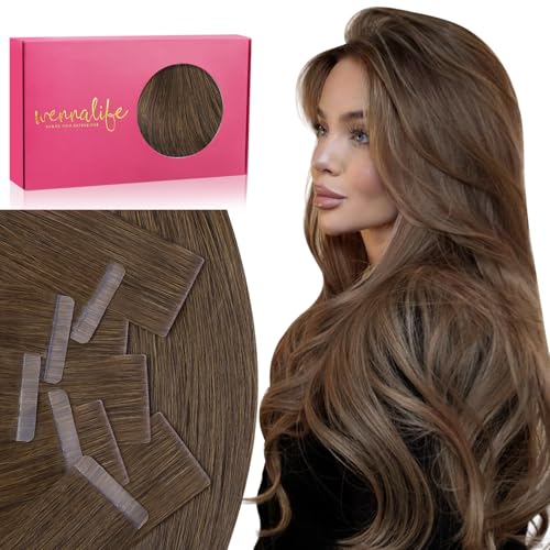 Image of WENNALIFE Invisi Edge Tape in Hair Extensions Human Hair,#5D,16 Inch | 16 Inch 100g 40pcs (Invisi Edge & Classic) Cool Ash Brown Invisi Remy Hair Natural Seamless Injected Tape Ins