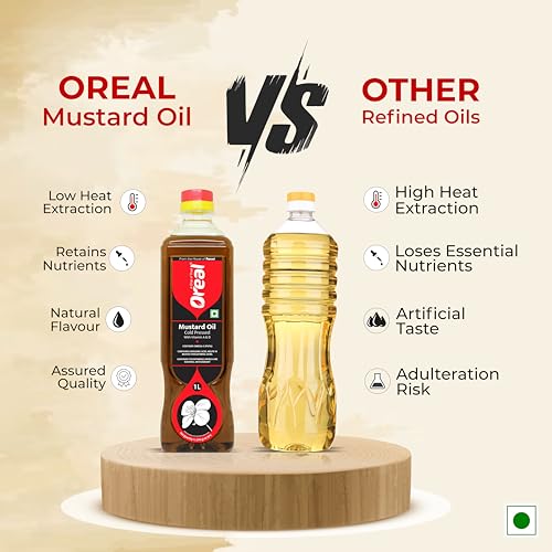 Image of Oreal Premium Kachi Ghani 100% Pure Mustard oil /Sarso Cooking Oil 1 Ltr (Pack of 2)|Good for Bones & Heart|Improve Functioning of Organs