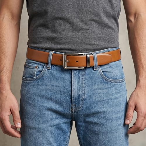 Image of THE MEN THING Mens Genuine Leather Belt | 2 in 1 Reversible (Brown & Black) (1 Pc.) - Velaro - AXIOM
