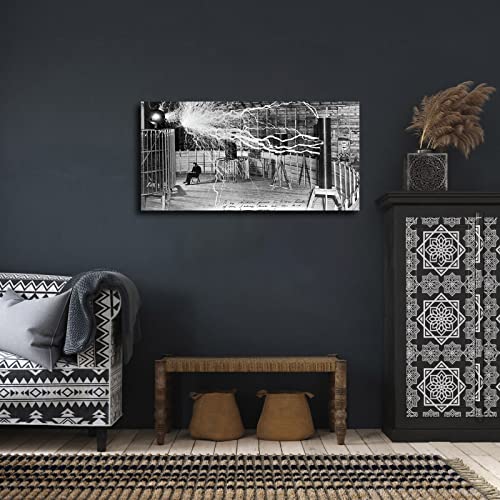 Nikola Tesla's Computer Lightning Photograph Black And White Retro Poster Canvas Decorative Painting Wall Art Gift Bedroom Office Living Room Home Ultra Clear Background Wall (Framed,24×46Inch) #TOP3