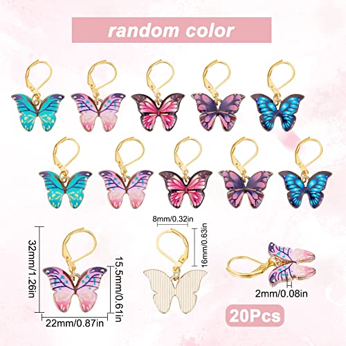 SUNNYCLUE 1 Box 20Pcs Stitch Marker Charms Stitch Markers Crochet Butterfly Enamel Cute Removable Leverback Clasp Charm Locking Metal Knitting Markers for Weaving Sewing Knit Quilting DIY Zipper Pull - Image 2