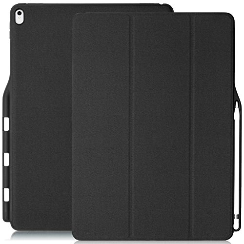 KHOMO iPad Pro 12.9 Inch Case with Pen Holder ( 1st and 2nd Gen 2016 & 2017)- Dual Super Slim Cover with Rubberized Back and Smart Feature ( Sleep / Wake ) - Black