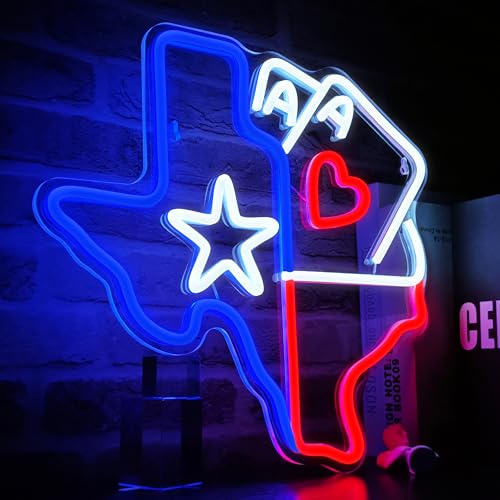 Image of Poker Neon Sign Dimmable Playing Cards Neon Signs Texas Map Shape Neon Light for Poker Room Man Cave Club Pub Bistro Pub Home Bar Party Bedroom Decor USB Powered