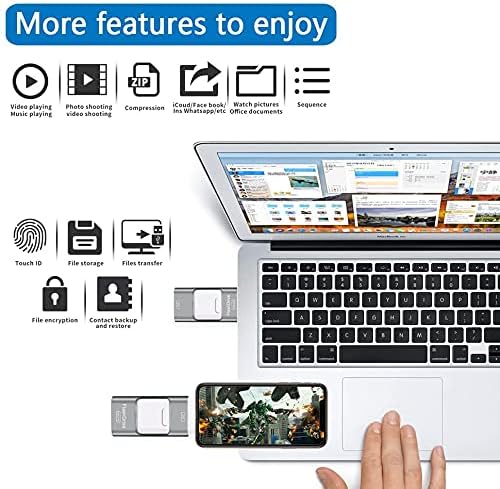 Sundeau USB Flash Drive, 64G Memory Stick External Storage Thumb Drive for i-Phone i-Pad Photo Stick Flash Drive External Storage Suitable for Any Model Computer, Mobile Phone, Tablet (Silver)