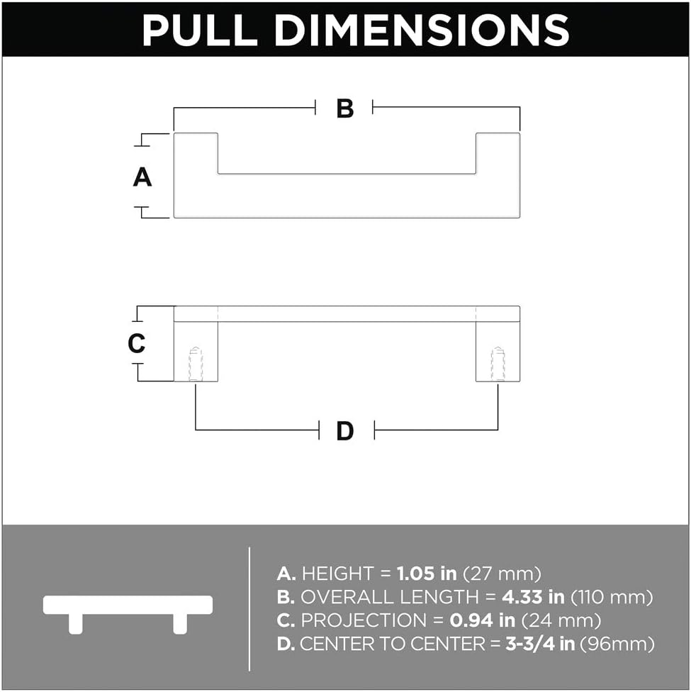 Franklin Brass Mirrored (10-Pack) Cabinet Handles 3-3/4" Hole to Hole Matte Black Kitchen Cabinet Pulls Drawer Handles Cabinet Hardware Dresser Drawer Pulls P40836K-FB-C