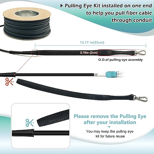 Image of 330ft /100m OD-5mm Industrial TPU OM3 Fiber LC to LC Outdoor Armored Fiber Patch Cable, Duplex Multimode Fiber Optic Cable, 40Gb 10Gb, 50 /125, Uniboot LC-LC with Pulling Eye Kit Installed on one end
