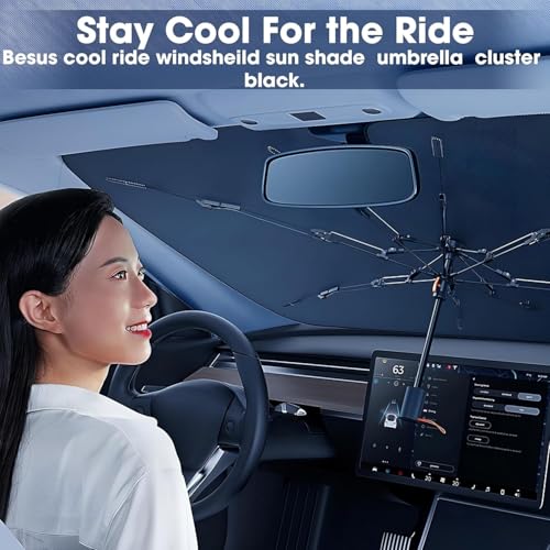 Image of Car Sunshade Windshield Umbrella Sunshade Compatible for Hyundai Venue Car Front Window Sun Protection Foldable Sun Shade Full Cover Windshield for Most Vehicles, Black, 1 Piece