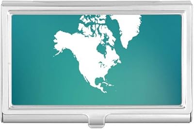 North America Continent Outline Map Business Card Holder Case Pocket Box Wallet