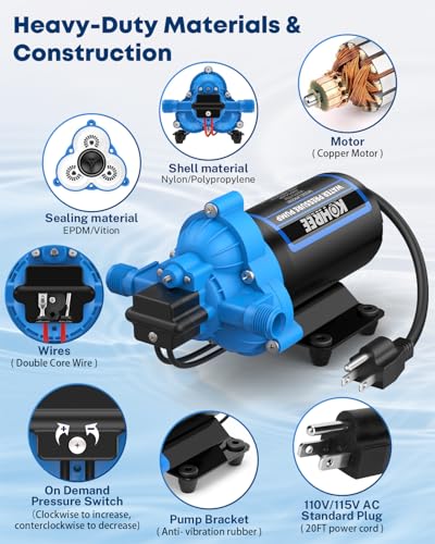 Image of Kohree 110V AC Water Pressure Pump, 4 GPM 50 PSI, On Demand Self-priming RV Fresh Water Pump, 3-Chamber Diaphragm Pump with Pressure Switch and Strainer for RV, Marine, Garden, Kitchen, Bathroom