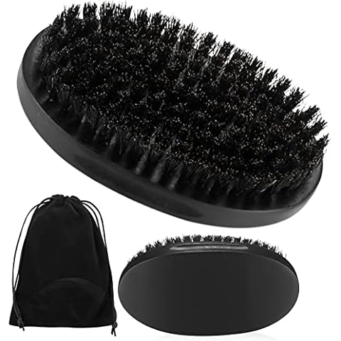 Ovale Bartbürste für Männer, Mittelharte Bartbürste aus Wildschweinborste, Bartbürste aus Naturholz, zur Pflege der Barthaare, um das Gesicht zu massieren, Beugt Juckreiz vor (Schwarz) Cover