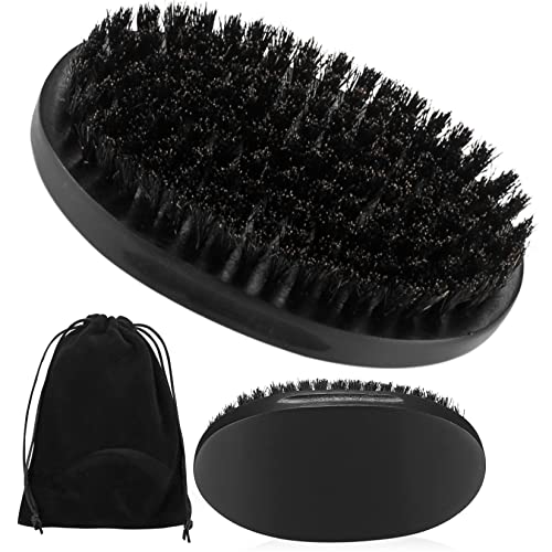 Brosse à Barbe pour Homme Ovale, Dureté Moyenne Brosse à Barbe en pur Sanglier Manche en Bois Naturel pour Peigner les Fragments d'Épilation de la Barbe Massage Du Visage (Noir)