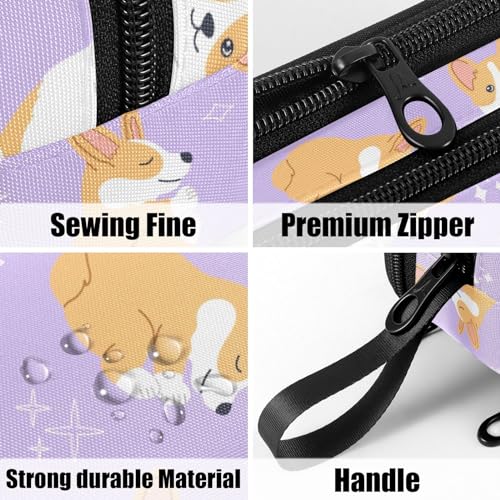 Image of Fustylead Smiling Cute Corgi Pet Dog Pen Pencil Case Makeup Pouch Big Capacity Multi-Purpose Travel Bag Office Organizer with Zipper