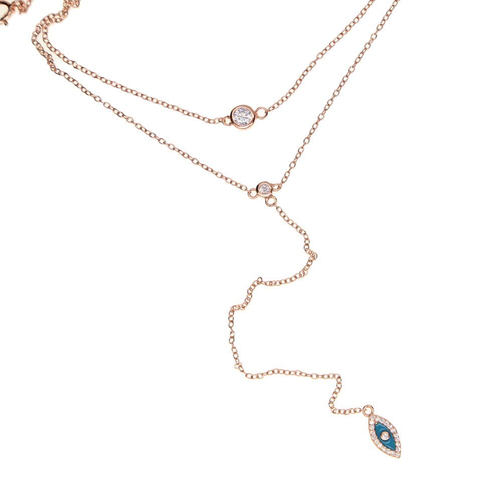 925 Sterling Silber Damen Elegent Halskette Double Layer Delicate Emaille Lariat Halskette