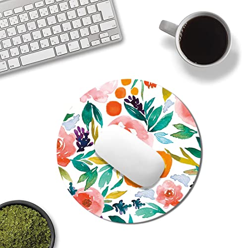 Round Mouse Pad,Cute Flower Customized Premium-Textured Mouse Mat,Washable Mousepads With Lycra Cloth, Non-Slip Rubber Base Small Mousepad, 7.87×7.87×0.12 Inches #TOP4