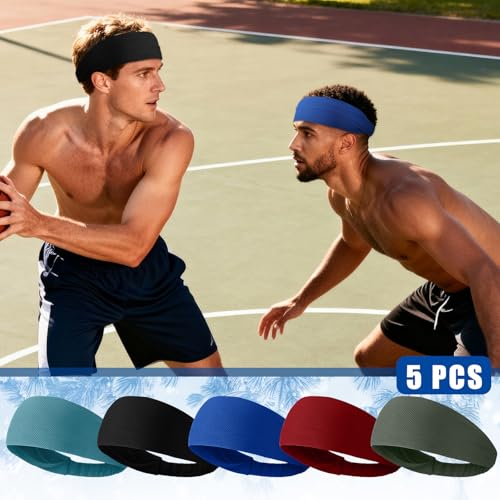 Image of 5pcs Summer Cooling Headbands for Men Stretchy Workout Sports Sweatbands Absorb Chill Cool Hairband for Hot Weather Running Golf Athletic