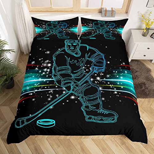Housse de Couette 200x200 Le Hockey Ciel étoilé Parure de Lit Garçon 2 Personnes Microfibre Douce et Confortable Impression 3D avec 2 Taie d'oreiller avec Fermeture éclair Cover