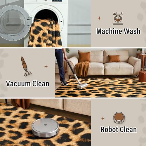 Tapete AROGAN Leopardo 4x6 pies antideslizante lavable miniatura 6