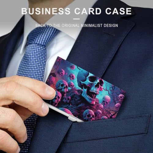 Slim Metal Business Card Holder - Color Skull Pictures Aluminum Alloy Card Case with Buckle Closure, Holds 20 Cards & Cash, Professional Credit Card Size ID Holder for Men Women Gift3