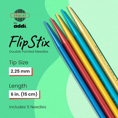 Image of skacel by addi FlipStix Double Pointed Knitting Needles, 6 Inch (15 cm) Set of 5 Aluminum Knit Needle Kit, Size 2.25 mm