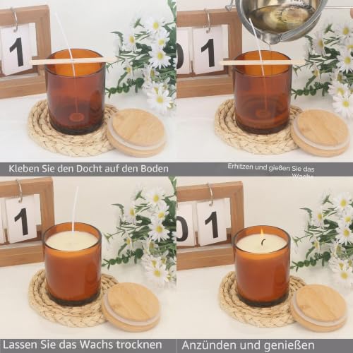 MILIVIXAY 12 Stück 340 ml bernsteinfarbene dicke Glas-Kerzengläser mit Deckel – leere Kerzengläser für die Herstellung von Kerzen… – Ansicht 4