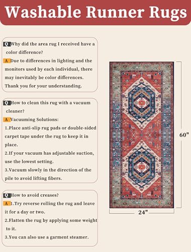 SERISSA Boho Washable Runner Rug, 2x5 Non-Slip Vintage Rust Hallway Kitchen Runner Rug Ultra Soft Print Distressed Tribal Floor Carpet for Bedroom Bathroom Laundry Living Room