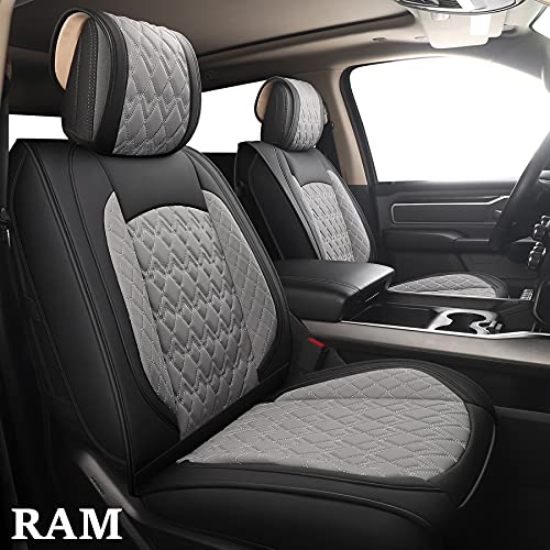 Car Seat Covers for Dodge Ram Full Set,Fit Ram 2009-2022 1500/2500/3500 Pick-up Truck,Crew,Regular,Quad,Mega Cab,Waterproof Synthetic Leather Seat Covers Protectorsï¼ˆ5 PCS Full Set,Black-Greyï¼‰