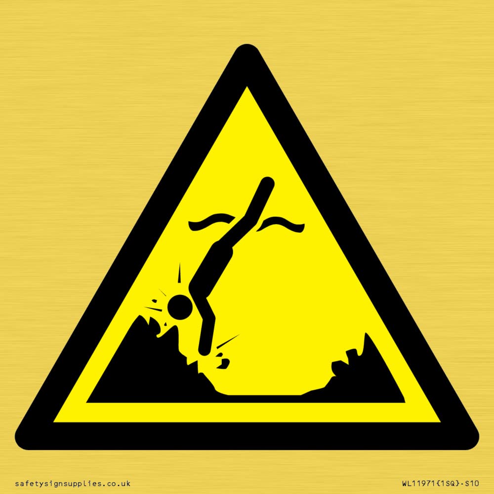 W049 Warning: Submerged objects Sign - 100x100mm - S10, Yellow/White