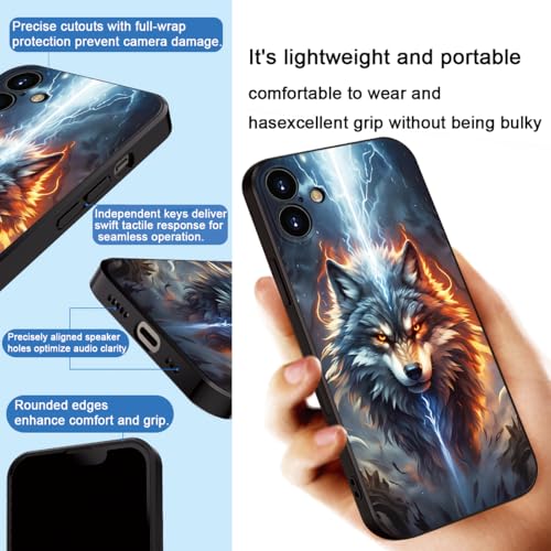 Printed with Wolf for iPhone 16 case, A Fusion of The Elements of Lightning and Flame Wolf Silicone Soft Shockproof Case - Lone King (A1-Wolfs-Anima)