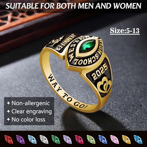 Custom High School Class Rings for Women Men 925 Sterling Silver Graduation Ring for Class of 2025 Personalized University College High School Graduation Gifts2
