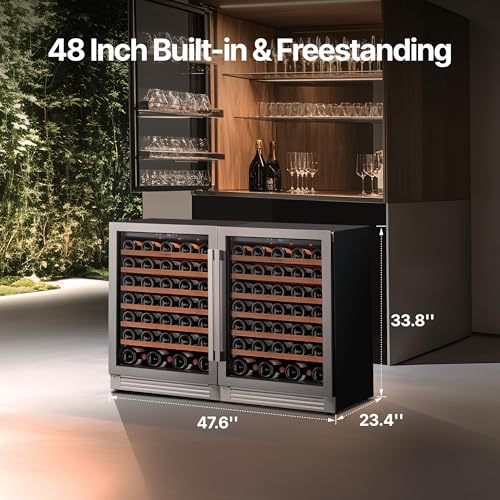 Image of Ca'Lefort 24 Inch Wine Fridge Bundle, 122 Bottles Large Capacity 40-65F Temp Control, Adjustable Shelves, Glass Door & 3-Color LED, Built-in or Freestanding for Home Bar Kitchen (2 Units)