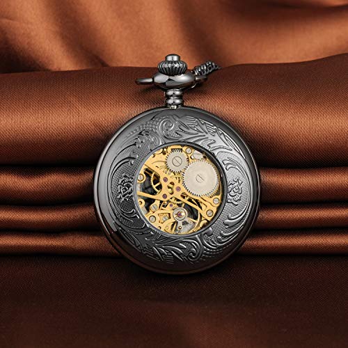 Reloj de bolsillo mecánico analógico retro con cadena cuerda manual estilo unisex clásico 5