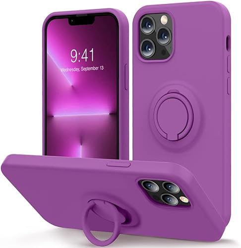 MOCCA Funda compatible con iPhone 13 Pro Max de 6.7 pulgadas con soporte de anillo, silicona líquida, forro de microfibra, antiarañazos, a prueba de