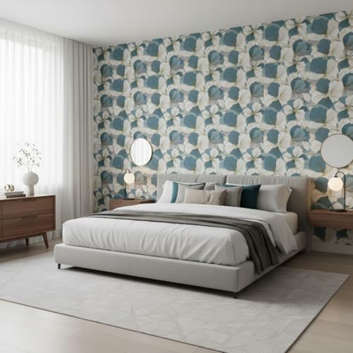 Image of Blue & White Floral Wallpaper for Walls | Peel and Stick Self Adhesive Wall Sticker | Waterproof PVC Vinyl Decorative Wall Decor for Home, Living Room, Bedroom & Office (45x300 cm)
