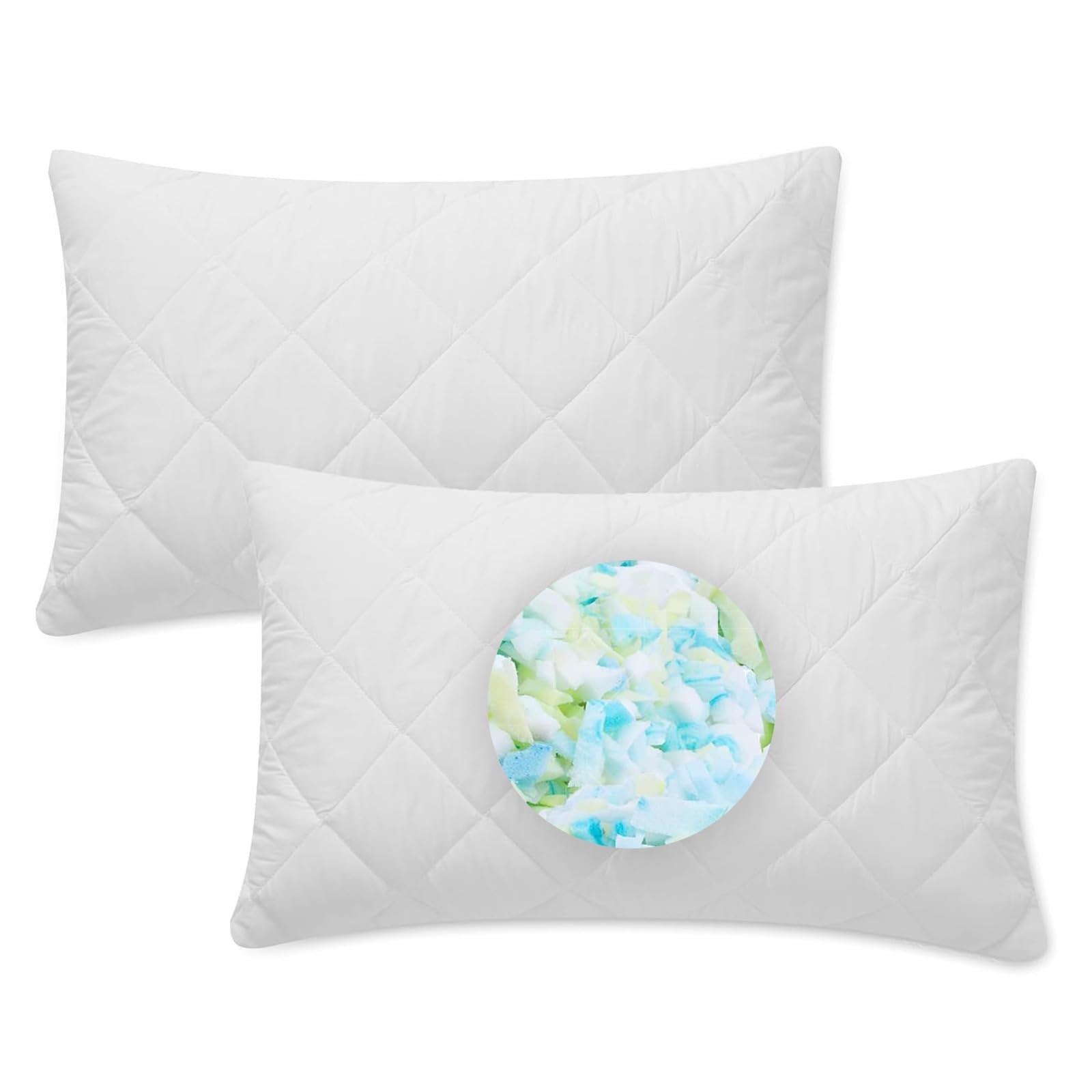 Tt Threadtrade Quilted Bed Pillows Pack Of 2 Shredded Foam Filling Soft Breathable Durable & Machine Washable from B&Q