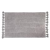 iDesign Tassel weicher Badteppich, rechteckiger Badvorleger aus Baumwolle, grau
