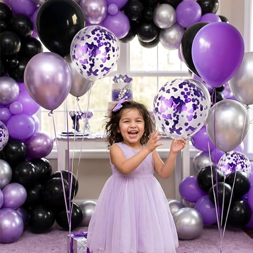 Image of Purple and Black Balloon Garland Kit with Chrome, Confetti Balloons for Birthday Theme Decoration, 51 Pcs