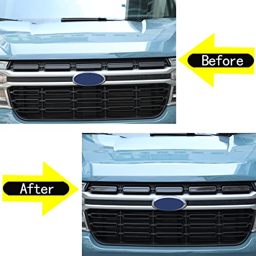 Image of Car Front Bumper Grille Covers Compatible with Ford Maverick 2022 Car Front Grille Mesh Inserts Trim Cover Front Grill Mesh Inserts Clip-in Grille Guard Car Air Inlet Vent Grille Cover ABS Accessories