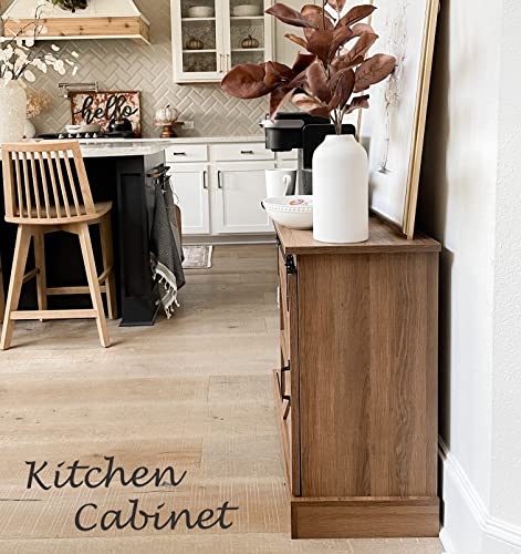 Phi Villa Farmhouse Coffee Bar Cabinet - Sliding Barn Door Kitchen Sideboard Buffet Cabinet With Storage #TOP2