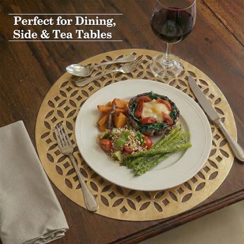 Image of Kuber Industries 4 Pcs Set Leather Round Side Table Mats | Reusable and Washable Dining Table Mat for Party, Wedding and Family Functions | Golden