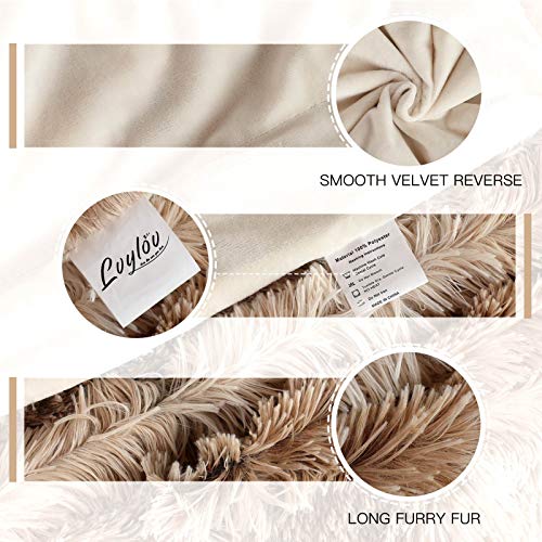 Lvylov Decorative Soft Fluffy Faux Fur Throw Blanket 50" X 60",Reversible Long Shaggy Cozy Furry Blanket,Comfy Microfiber Accent Chic Plush Fuzzy Blanket For Sofa/Couch/Bed,Breathable & Washable,Beige #TOP5