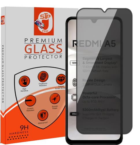 Image of STP FEEL Premium Grade Privacy Tempered Glass Screen Protector Guard Compatible For Redmi A5 5G (6.88 Inch, Pack of 1) Full Edge to Edge Coverage Anti-Spy /Anti-Peeping 9H Hardness