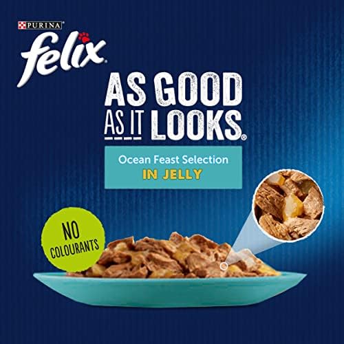 PURINA FELIX AS GOOD AS IT LOOKS OCEAN FEASTS Fish selection in Jelly with cod, with plaice, with salmon, with tuna Wet Cat Food Pouch 40x100g