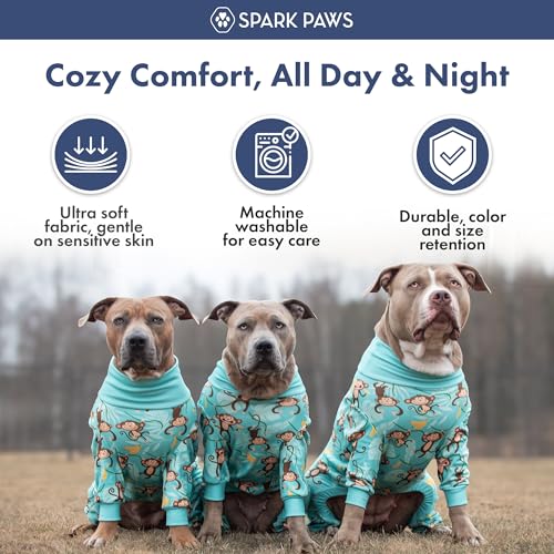 Image of Spark Paws Dog Pajama, Dog Recovery Suit Male, Onesie, Ultra-Soft and 4-Way Stretch, for Small Medium and Large Breeds - Monkey Business - M