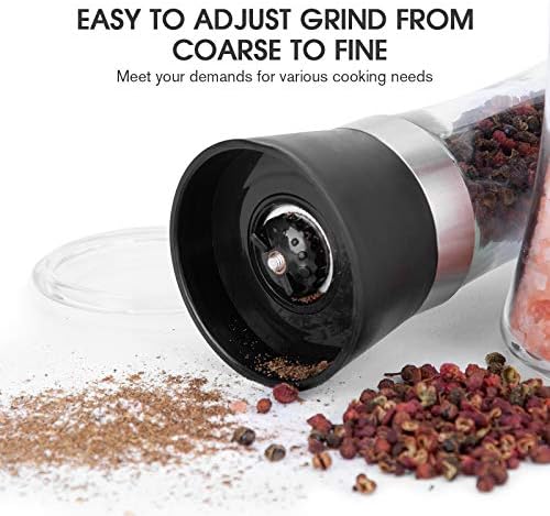 Hotder Salt and Pepper Mills Set,Salt and Pepper Grinder Set with Adjustable Non-Corrosive Ceramic Grinder for Himalayan Pink Salt,Pepper,Spices,No Salt/Pepper Included(2 Pack)