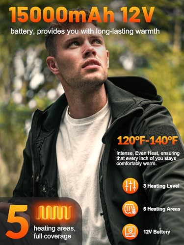ANTARCTICA GEAR Men's Heated Jacket with 12V 15000mAh Battery, Water-Resistant Winter Softshell Hooded Coat3