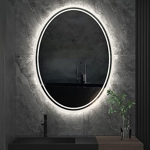 Miroir mural LED ovale de courtoisie sans cadre avec interrupteur tactile 3 ambiances