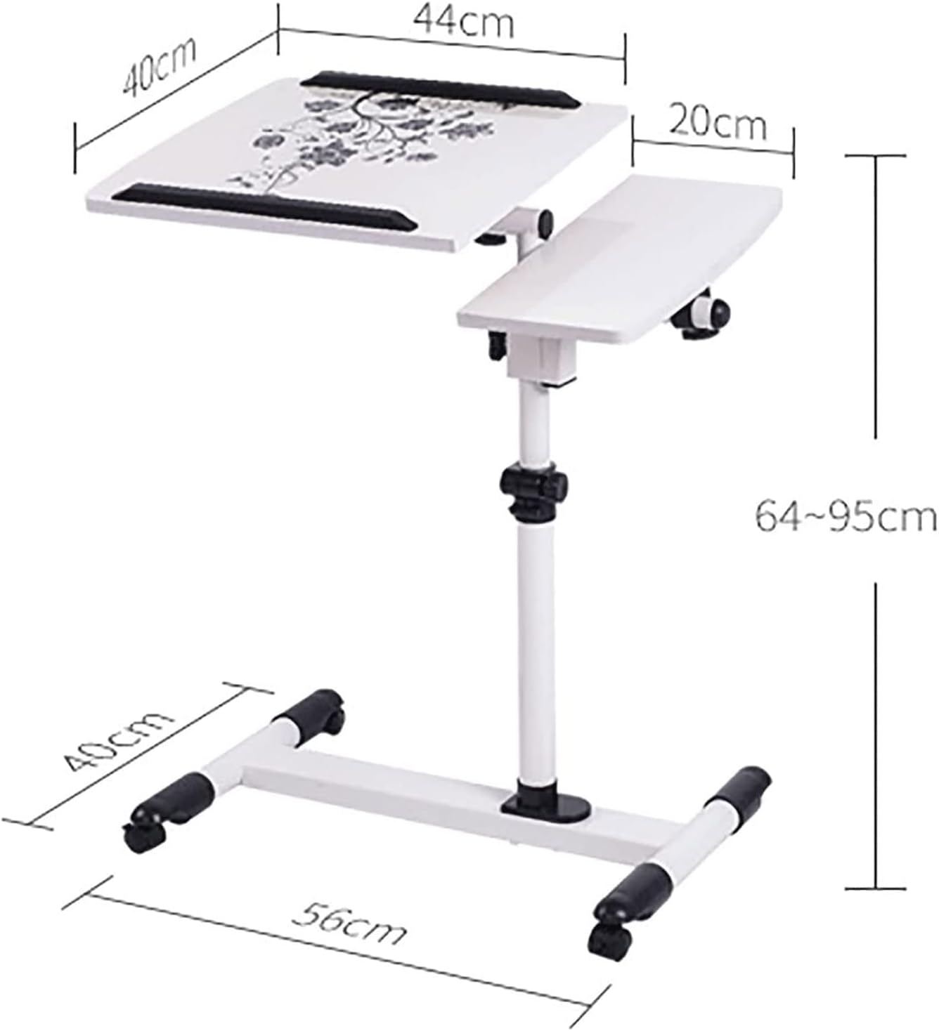 Side Table, Overbed Table with Wheels Height Adjustable Laptop Table, Portable Desk Hospital Bed Tray Table with Tilt Feature, Lightweight Chair/Bed Table for Elderly, Use for Home Meals, Wo