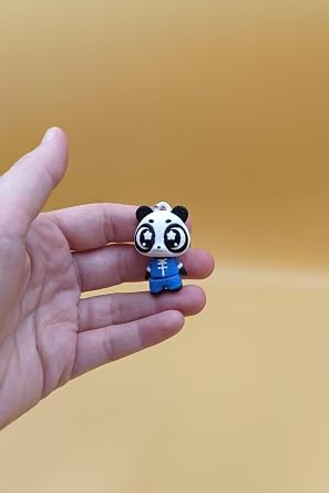 Hareketli Sevimli Yıldız Göz Panda Tangzhuang Figürlü Anahtarlık - Hareketli Anahtarlık Çanta Süsü Charm