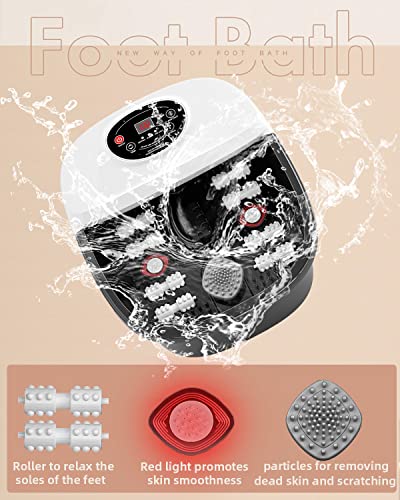 Image of RIGHTMELL Foot Bath Spa with Heat, Pedicure Massager Foot Soaking Tub-Bubbles Pumice Stone Digital Temperature Control Red Light with Ergonomic Massage Rollers